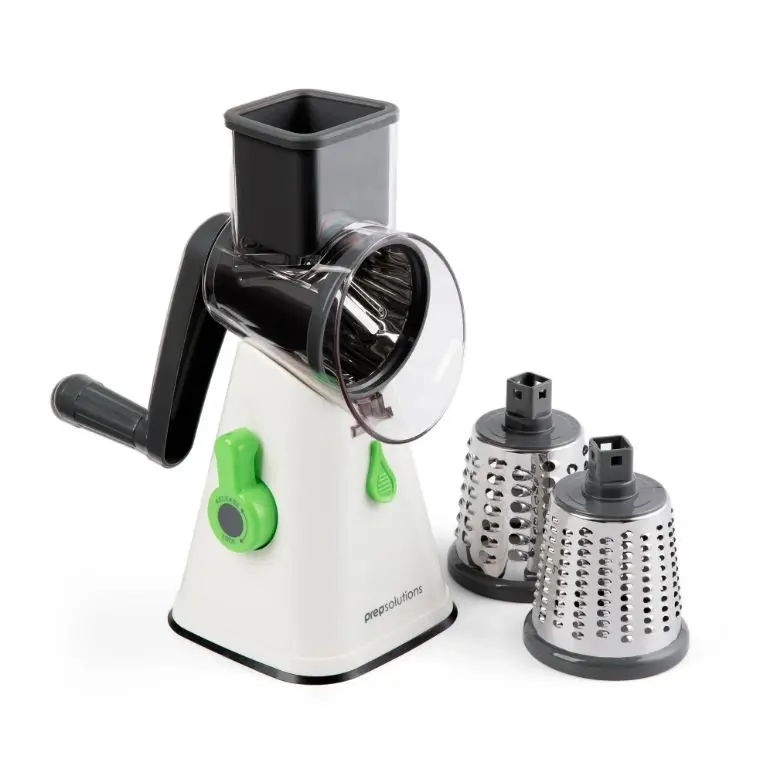 Prep Solutions Manual Rotary Grater & Slicer | 3-in-1 Kitchen Tool for Cheese, Vegetables & More | Includes 3 Stainless Steel Drums | Dishwasher Safe & Easy to Use