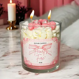 Hearts Fire Pink Candle- Strawberry Shortcake Scented Pink Candle with Heart Toppings | Handmade Soy Wax 10 Oz | Baby Shower Gift for Girl & Mom-to-Be | Party Favor | Cute Home Decor | Valentine’s Day Aesthetic - Decoration
