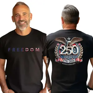 Freedom 250th Anniversary T-Shirt Patriotic Graphic Tee for Men USA 1776 2026 Independence Celebration Vintage Style 90s Funny Menswear Casual Streetwear Round Neck Outfits