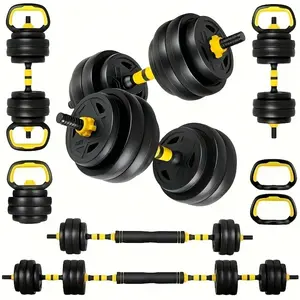 ROCKRAF Yellow 4-in-1 Adjustable Dumbbell And Barbell Set, 70 Lbs Free Weights With Curved Bar Connector For Men And Women, Perfect For Home Fitness Workouts