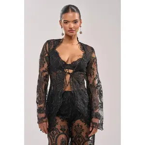 SUPER LUXE LACE TIE-FRONT BLOUSE