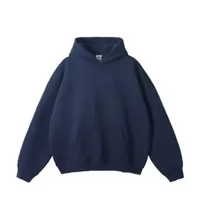 Navy Solid Color 100% Cotton Hoodies Autumn Winter Baggy Sports Outwear Plush Oversized Hooded Sweater for Men and Women's