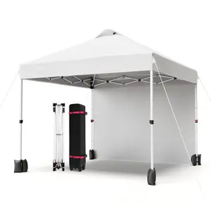 Garvee Canopy Tent, 10x10 Ft Portable Pop Up Outdoor Gazebo with 1 Removable Sidewall, Silver Coated Waterproof Tent with Roller Bag, Adjusable Heights Commercial Instant Shelter, White