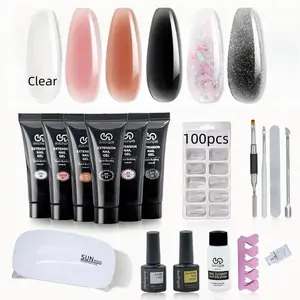 Nail Extension Gel Set, 1 Set Long-lasting Nail Extension Gel with UV Light & Slip Solution Builder, Professional Nail Art Design Nail Extension Gel