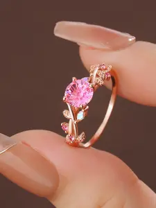 Rose Gold Vine Wrapped Ring with Artificial Color Zircon, Romantic Design for All Occasions, Perfect Gift for Girlfriend or Self-Wear
