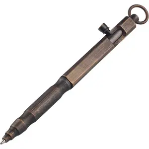 Solid Brass Bolt Action Pen Square Shape for Tremor Parkinson  Pocket Business EDC Signature Color Bronze(BR631)