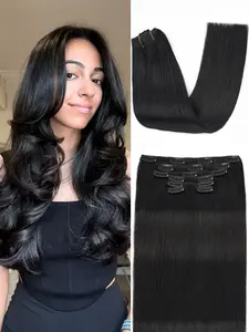 Clip in Human Hair Extensions Real Human Hair Jet Black Human Hair Extensions Clip Ins Soft Silky Straight Invisible Clip in Hair Extensions Real Remy Hair 18 Inch 120g 7 Pieces a pack