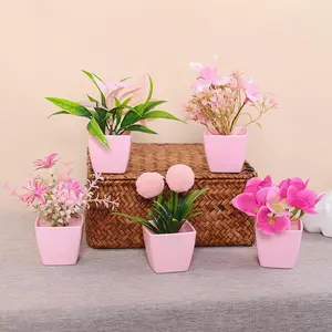 5count Mini artificial plant pink potted combination, Artificial Faux Plants Set, for indoor, office, desktop, and windowsill decoration. Nordic style, mini artificial potted plant ornaments.