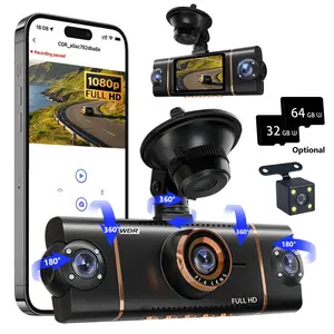 New 4 Channel Dash Cam 360° View, 1080P Front and 720P Rear+Inside Dash Camera for Cars, WiFi Car Dashcam, 5GHz WiFi & App Control,8 IR Lamps Night Vision,24H Parking Mode,G-Sensor,Loop Recording,Free 32GB Memory Card