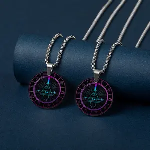 Bill Cipher strange birthday town, stainless steel necklace tag, Christmas gifts, accessories