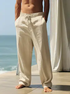 Men’s breathable linen loose casual sports pants, spring/summer style, suitable for summer leisure vacations