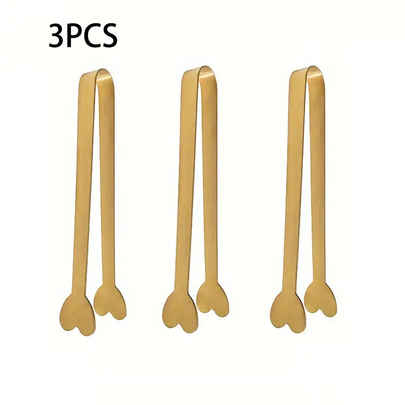 3pcs Luxury Golden Mini Heart-Shaped Sugar Tongs - for Appetizers/Snacks/Candies/Cheese, Durable Ice Tongs, Cute Tea Party Serving Tongs, Exquisite Valentine's Day Gift, Kitchen Utensil Tongs