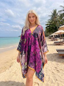 Women's Large V-Neck Shawl, Beach Cover-Up, Loose Fit, Breathable, Eye-Catching Print, Perfect for Vacation & Daily Wear