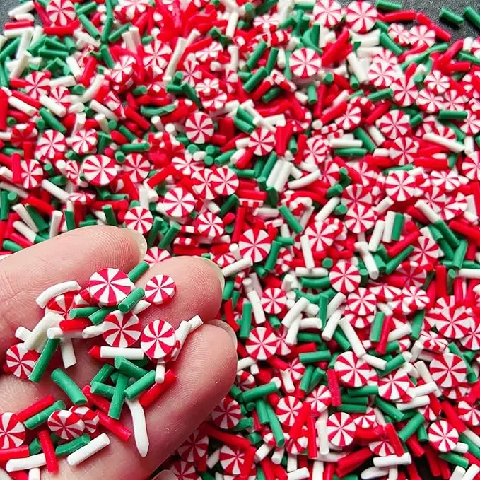 Fake Sprinkles Fake Christmas Sprinkles Fake Candy Sprinkles Clay Sprinkles Polymer Sprinkles Polymer Clay Slices for Nail Art DIY Crafts Cake Phone(40G-Sugar granules+Red candy-15)