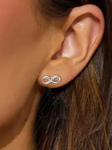 925 Sterling Silver Infinity Symbol Design Earrings, Fashionable Rhinestone Decor Earrings for Women & Girls, Trendy All-match & Exquisite Jewelry for Birthday Gift