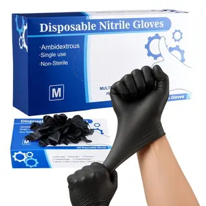 VEVOR Disposable Gloves, 4.5 Mil Black Nitrile Gloves with Textured Fingertips, Latex Powder-Free, Food-Grade, Puncture Resistance, Ideal for Medical Exams, Cooking and Cleaning, 100 Count, Medium