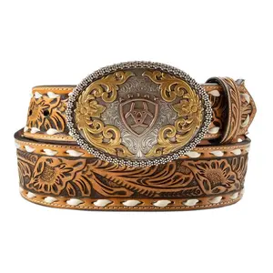 Ariat Men's Leather Floral Embossed Oval Belt Ariat Men's Leather Floral Embossed Oval Belt