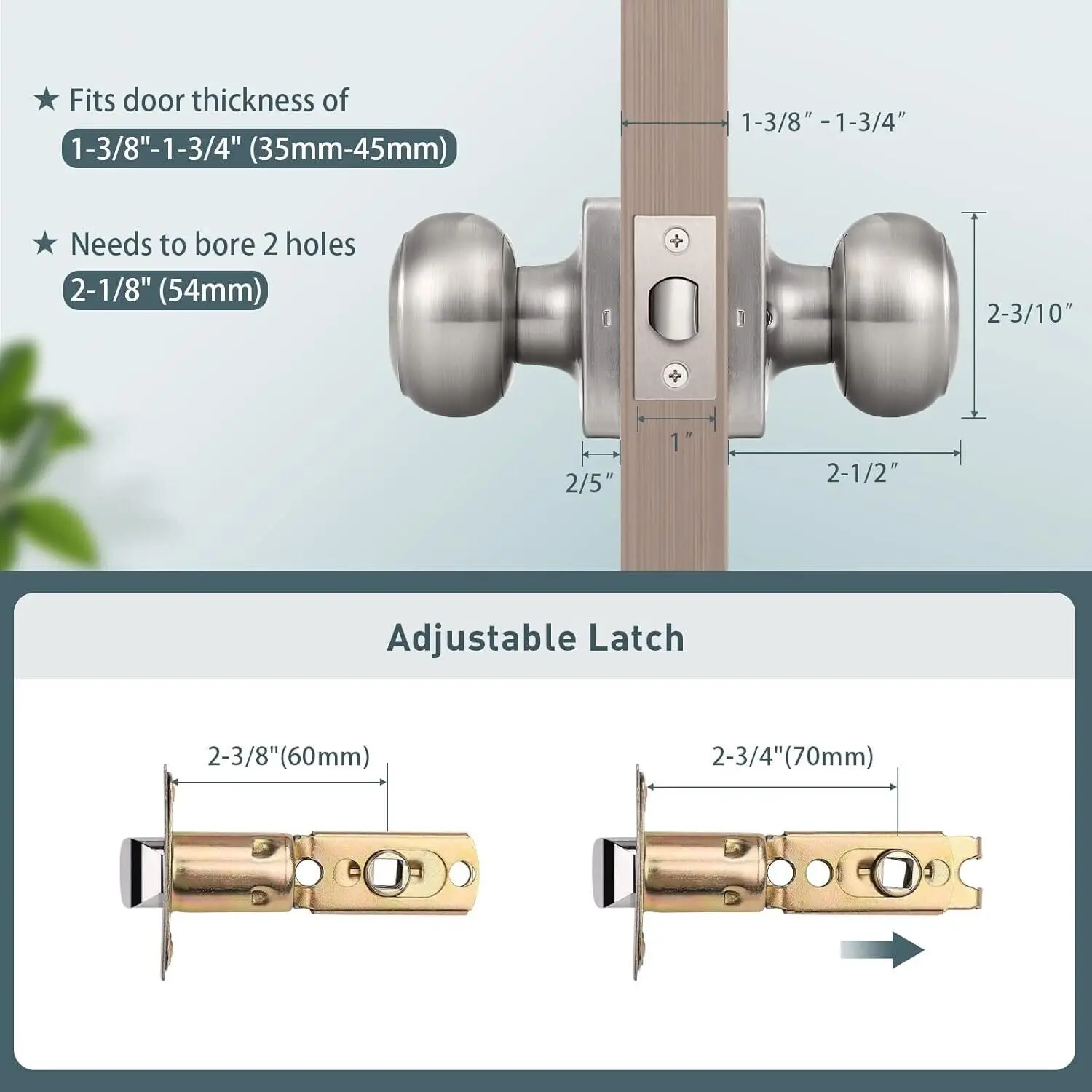 5 Pack Passage Door Knobs Interior for Hall/Closet, Satin Nickel Finish Keyless