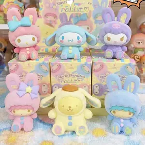 Rabbit Series Flocked Blind Box Figurines, Desktop Decorations Collectibles Cartoon Dolls  Gifts