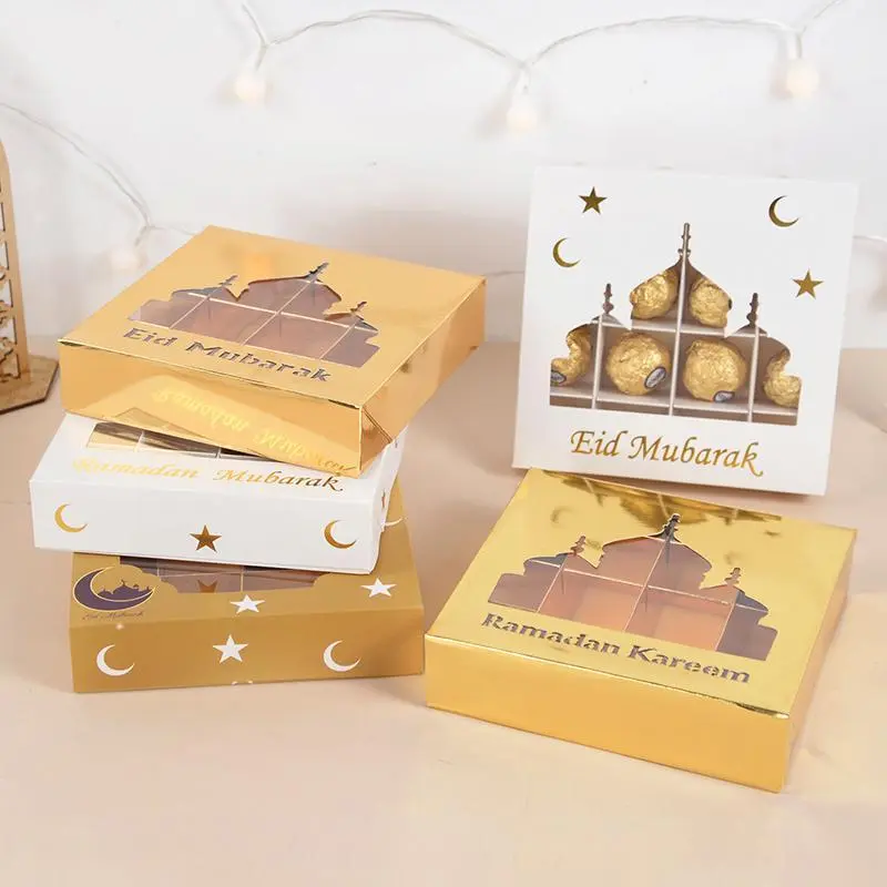 1-5Pcs Eid Mubarak Gift Box Candy Cake Chocolate Packaging Box Ramadan Kareem Home Decoration 2026 Islamic Muslim Party Supplies