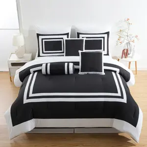 CHEZMOI COLLECTION Caprice 7-Piece Hotel Style Border Frame Comforter Set Classic Design Machine Washable