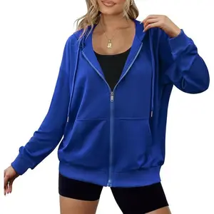Women's Lightweight Hoodies Full Zip Up Oversized Sweatshirts with Pockets Long Sleeve Thin Casual Hooded Jackets