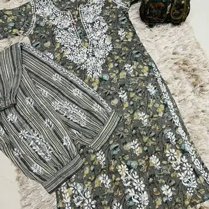 Pure Lucknowi Mulmul Cotton Kurti Afghani Salwaar 3pcs Set for Women – Intricate Heavy Handwork Chikankari