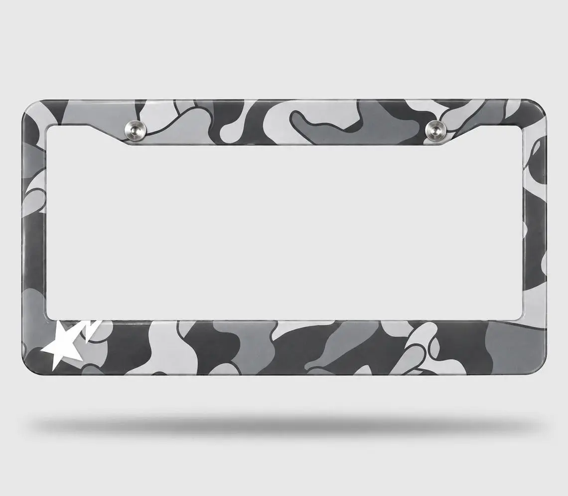 Grey Camo License Plate Frame | Hypebeast Car Accessory | Streetwear Aesthetic Auto Decor | Durable Metal Plate Holder