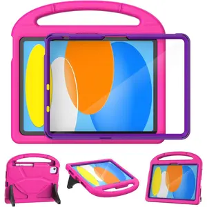 Case for iPad A16 11th Generation (11" 2025) & 10th Gen (10.9" 2022) | Shockproof Tablet Cover with Built-in Screen Protector & Pencil Holder for iPad 10.9/11 Inch, Pink Purple