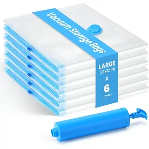 6Pack Thickened Space Saver Vacuum Storage Bags Large for Clothes with Hand Pump, Vacuum Sealed Bags for Clothing, Comforters and Blankets