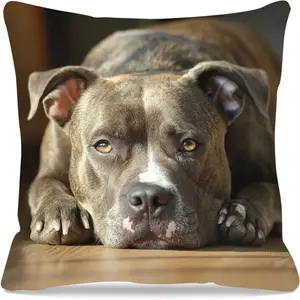 1pc Pitbull Dog Face Decorative Throw - Modern Farmhouse Style 18x18 Inch Soft with Zipper Closure, Machine Washable Pet Lover Gift for Sofa, Bed, Dog Decor, Home Decor, Stylish Pillowcase, Decorative Pillowcase, Home Decorators