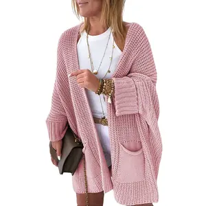 Pink Oversized Fold Over Sleeve Open Front Cardigan