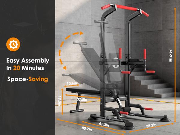 Soges Multi-function Pull Up Bar and Dip Station, Freestanding Power Tower with Folding Dumbbell Bench, Height Adjustable Pull Up Station for Home Gym, 330 LBS Weight Capacity, Full Body Strength Training Machine, Indoor Fitness Exercise Workout Equipment Soges Multi-function Pull Up Bar and Dip Station, Freestanding Power Tower with Folding Dumbbell Bench, Height Adjustable Pull Up Station for Home Gym, 330 LBS Weight Capacity, Full Body Strength Training Machine, Indoor Fitness Exercise Workout Equipment
