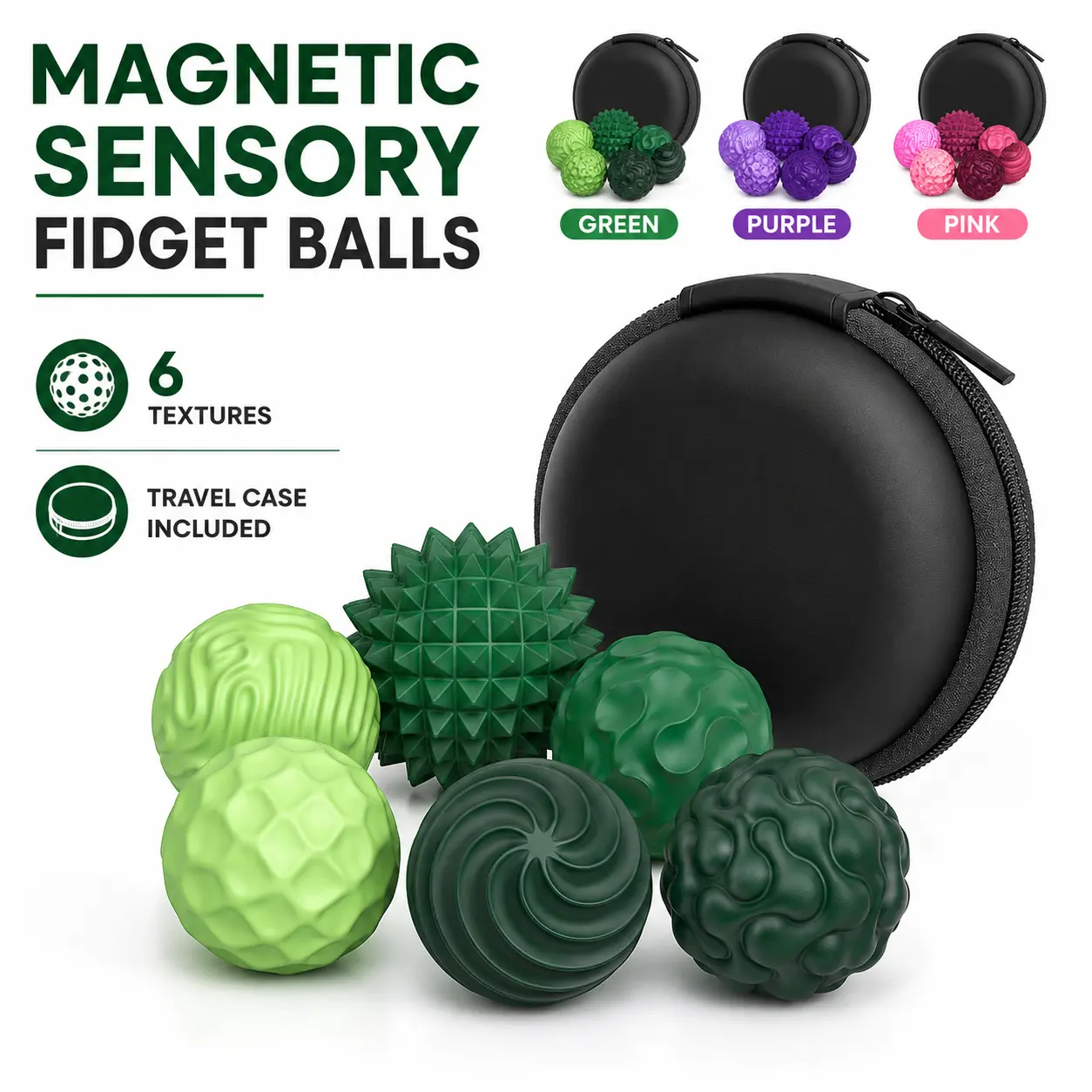 [DealsForYouDays]6-Pack Silicone Magnetic Sensory Fidget Balls, Multiple-Texture Quiet Stress Relief Desk Toys for Adults & Teens, Pocket Fidgets for Office, Work, Travel, Focus, Hand Play & Everyday Relaxation