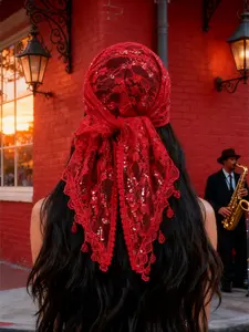 New embroidered polyester square scarf fashionable versatile decorative silk scarf 130cm temperament yarn women's thin Fashion Hair Scarves