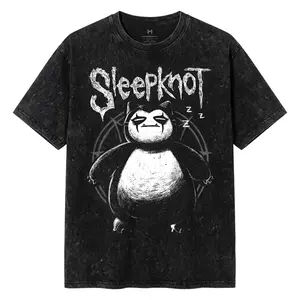 Monsters Anime T-shirt Snorlax Sleepknot Graphic Tea, Anime & Manga GiftsVintage Acid Wash Sleepknot Graphic T-Shirt, Funny Metal Parody Oversized Tee, Cute Dark Aesthetic Casual Top