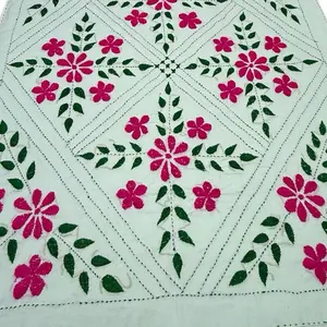 Handmade Kantha Quilt - Pure Cotton, Floral Embroidery Blanket (36x30 in)