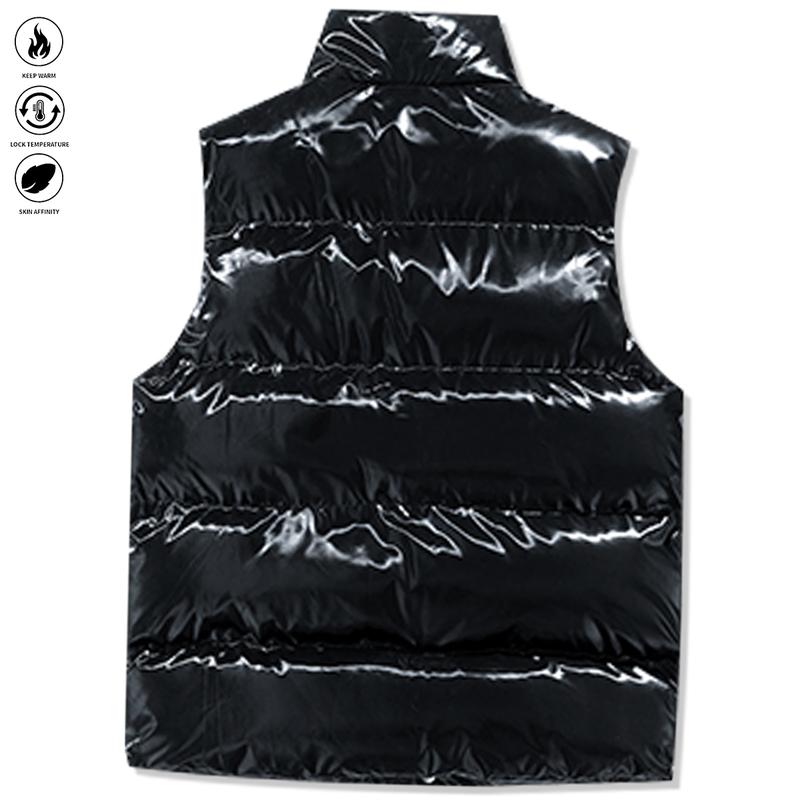 Men's Thick Warm Vest - Sleeveless Zip-Up Stand Collar Design - Black - Gym - Party - Everyday Winter Wear - Ideal Gift for Husband & Son - Cold-Resistant Durable Sports Jacket - Minimalist Style High-Quality Fabric - Casual & Versatile