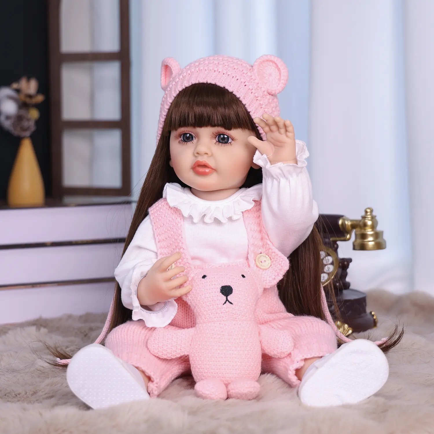 KEIUMI Unisex Lifelike Reborn Babydoll Soft Dolls, 22in, Brown Hair, Starry Blue Eyes, Soft Safe Design, Collectibles, Milk Bottle, Gift Package with Accessories, Ideal Gift for Kids (Toys & Hobbies, Dolls Category)
