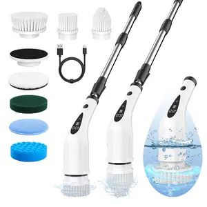 【New】 wireless electric two-speed rotating brush, equipped with 8 interchangeable brush heads and a 3-position adjustable extension pole, designed for cleaning bathrooms, toilets, and kitchens
