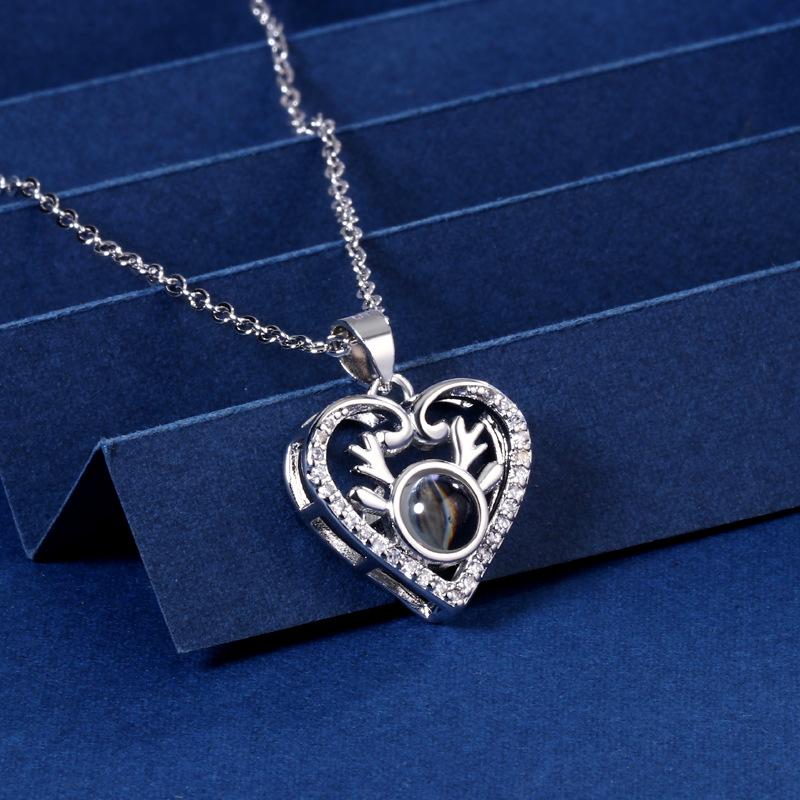Women's European/American Dainty Copper Heart Pendant Necklace - Moose Chain Links, Nano-Scale Micro-Engraved Customizable Photo Projection Jewelry, Default "I Love You" or Custom Content (Contact Us), Gifts for Women Anniversary Gift