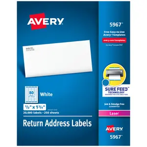 Avery Printable Return Address Labels with Sure Feed, 0.5" x 1.75", White, 20,000 Blank Mailing Labels (05967)