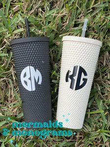 Personalized 24oz Studded Tumbler – Custom Monogram Cup with Straw | Stylish Textured Acrylic Tumbler