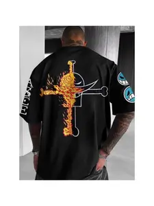 One Piece Men's T-shirt Round Neck Portgas D. Ace Anime Summer Men's Spring and Autumn Short Sleeved Dress Unisex Streetwear Menswear