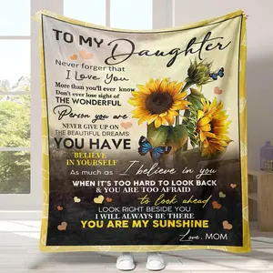 To My Daughter Letter Blanket, 1 Count Soft Warm Sunflower Pattern Printed Throw Blanket, Air-conditioned Room Blanket for Home Office, Gift for Daughter