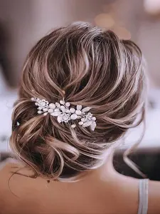 Bridal Wedding Hair Accessory Vine Silver Color Pearl Headpiece Leaf Hair Ornament for Women and Girls, Elegant Bridal Accessories