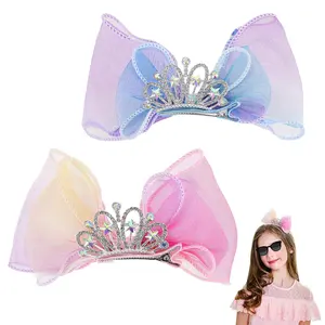 SQ-HDW237 2 Pcs Crown Bow Hair Clips, Diamond Crown Hair Bows Princess Headband Metal Snap Sparkly Hair Styling Accessories for Girls & Kids Halloween Birthday Christmas Gift