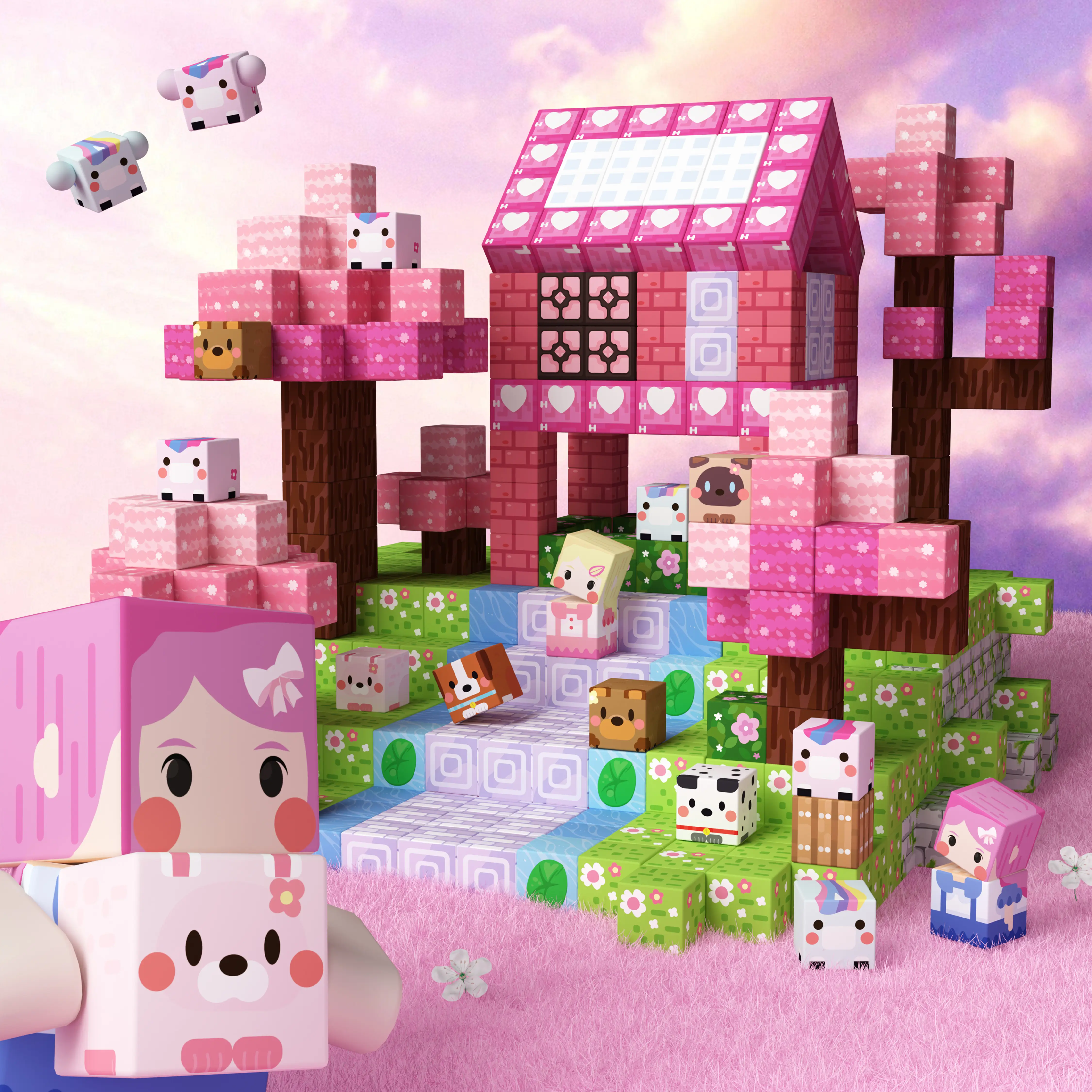 GobiDex Unicorn 100PCS Magnetic Blocks Set, Upgraded Portable 0.8 Inch STEM Building Toys for Kids, Montessori Travel Learning Construction Kit, Educa