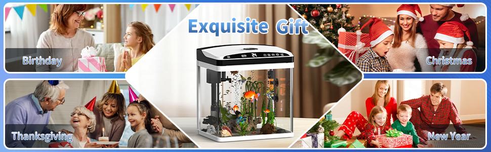 3 Gallon Fish Tank, Small Smart Aquarium with Filter, 7 LED Light,Temperature Display Suitable for Betta, Shrimp, Goldfish,Guppy Small Fish with Fish Net