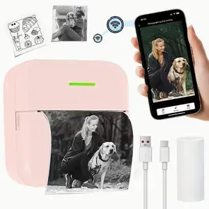 Portable Mini Printer, Inkless Thermal Sticker Printer with 1 Roll Thermal Paper, Wireless Note Printer for Photos, Diaries, Memos, Thermal Label Printer